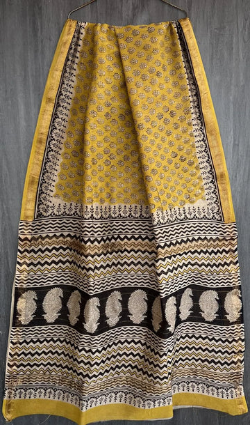 Bloom in Mustard – Hand-block Maheshwari Saree
