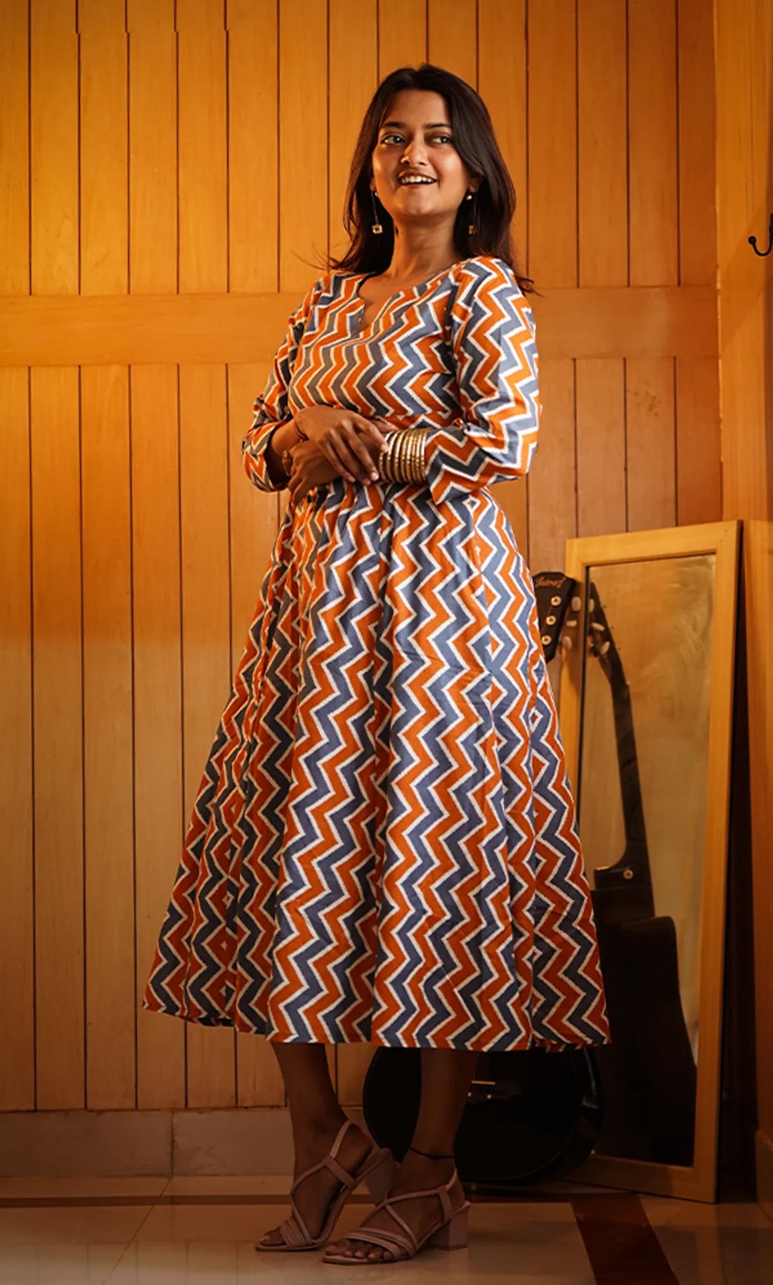 Orange Zig‑Zag Printed Dress For Women — Perfect Blend Of Comfort & Style