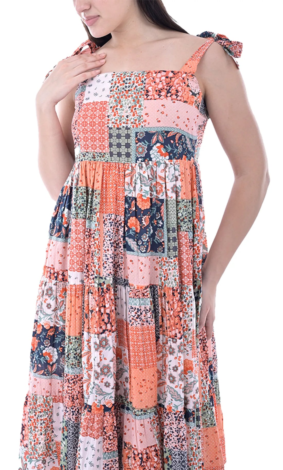 Multicolor Patch Work Print Pure Cotton Fit & Flare Dress For Women & Girls