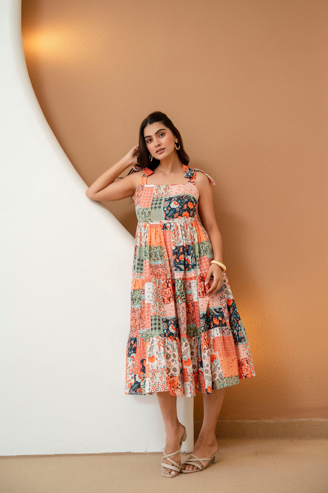 Multicolor Patch Work Print Pure Cotton Fit & Flare Dress For Women & Girls