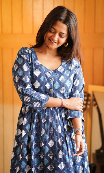 Navy Blue Stripes Fit & Flare Dress For Women — Perfect Blend Of Comfort & Style