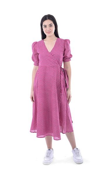 Pink Fit & Flare Dress For Women — Polka Dot Pure Cotton