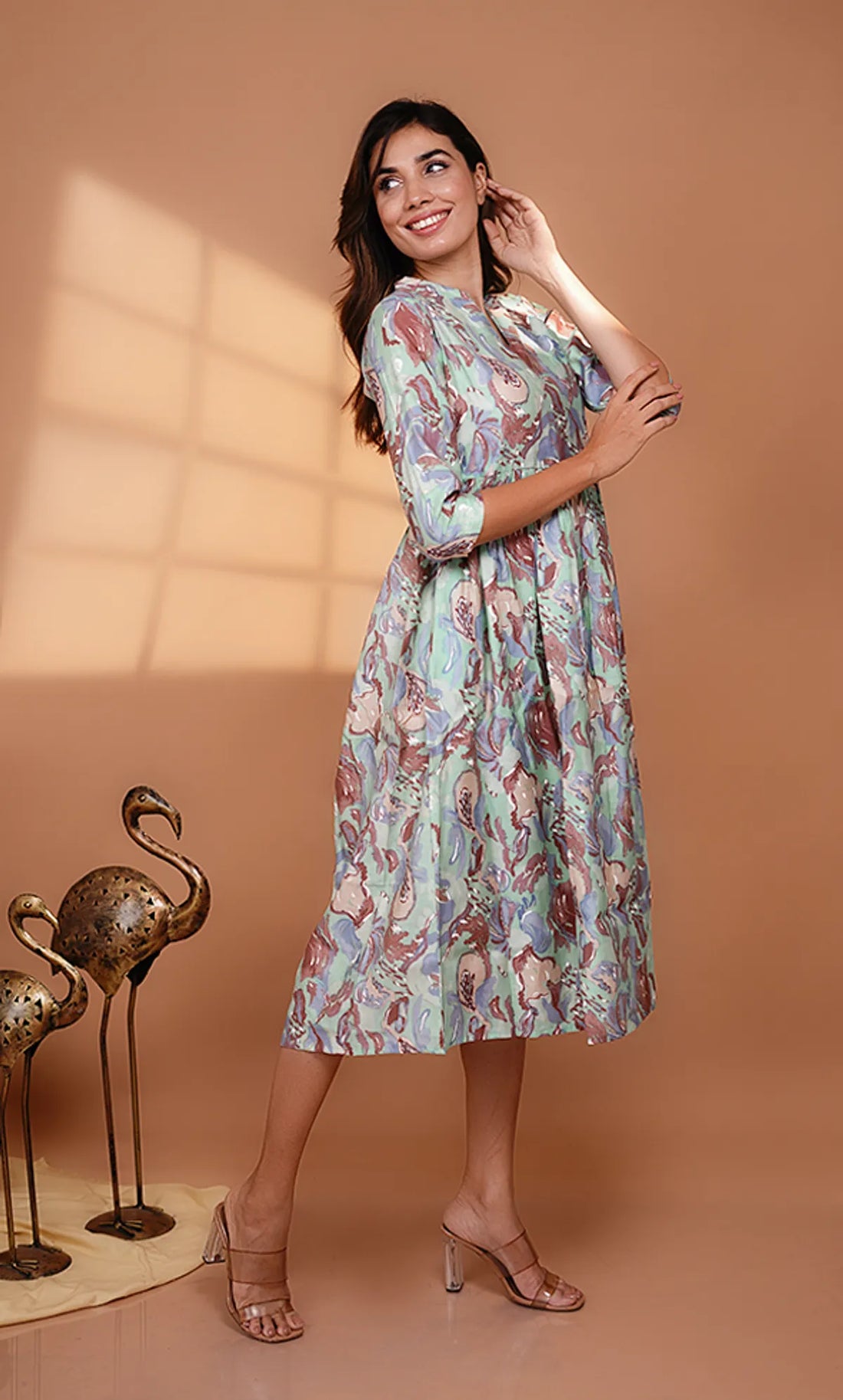 Sea Green Chanderi Modal Silk Dress For Women & Girls