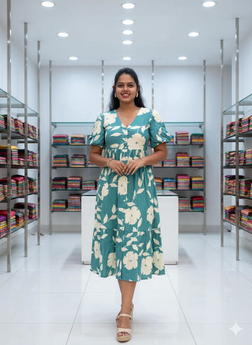 Sea Green Floral Dress For Women — Perfect Blend Of Comfort & Style