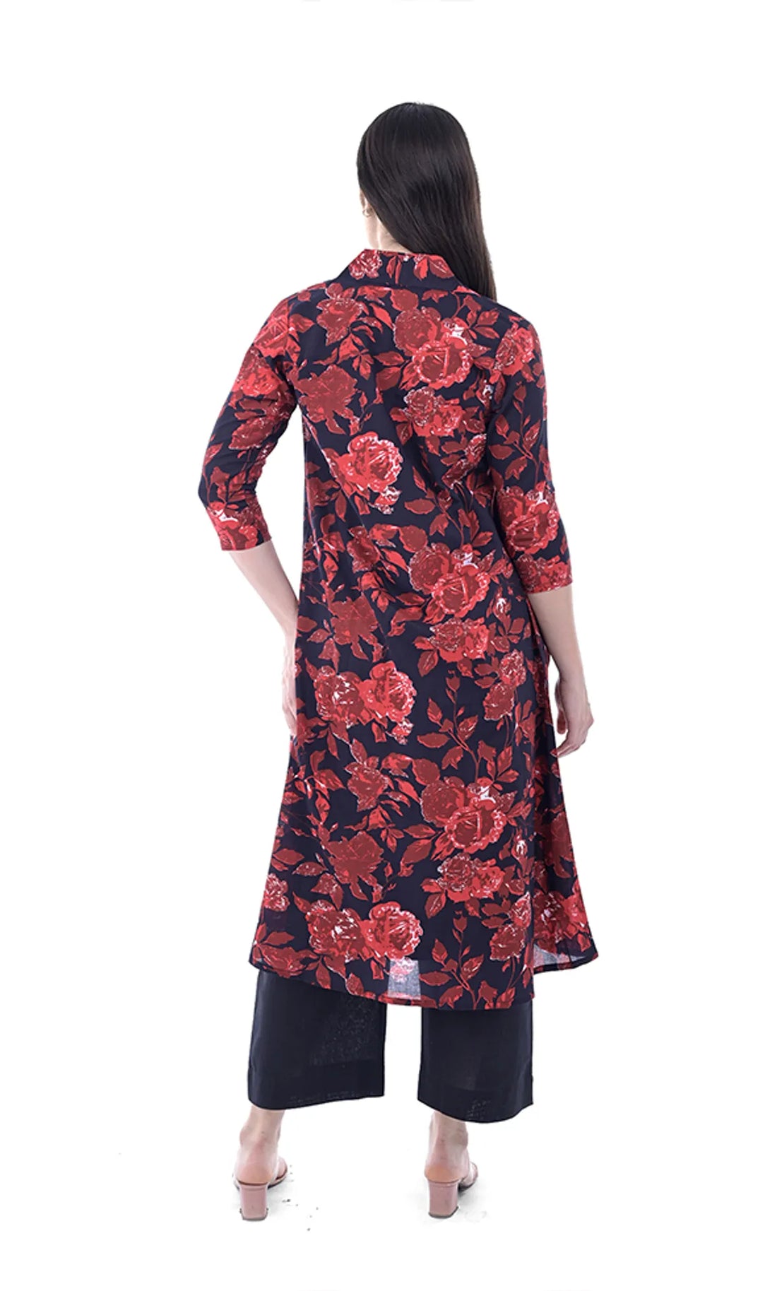 Black Floral Printed Pure Cotton A-Line Kurta For Women & Girls