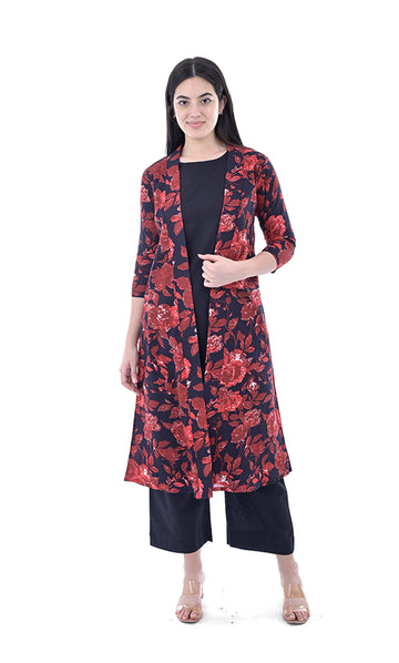 Black Floral Printed Pure Cotton A-Line Kurta For Women & Girls