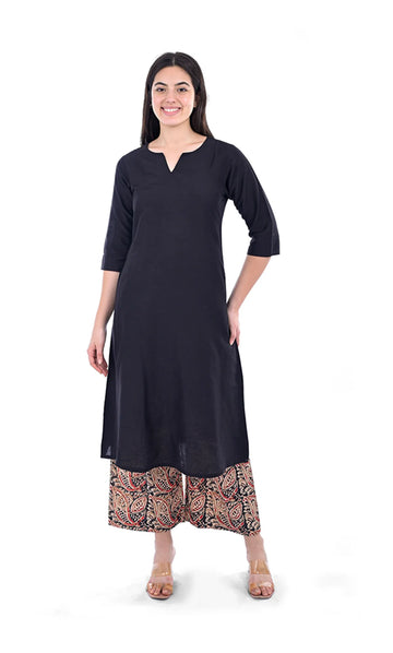 Black Solid A-Line Kurta Pant Set For Women & Girls