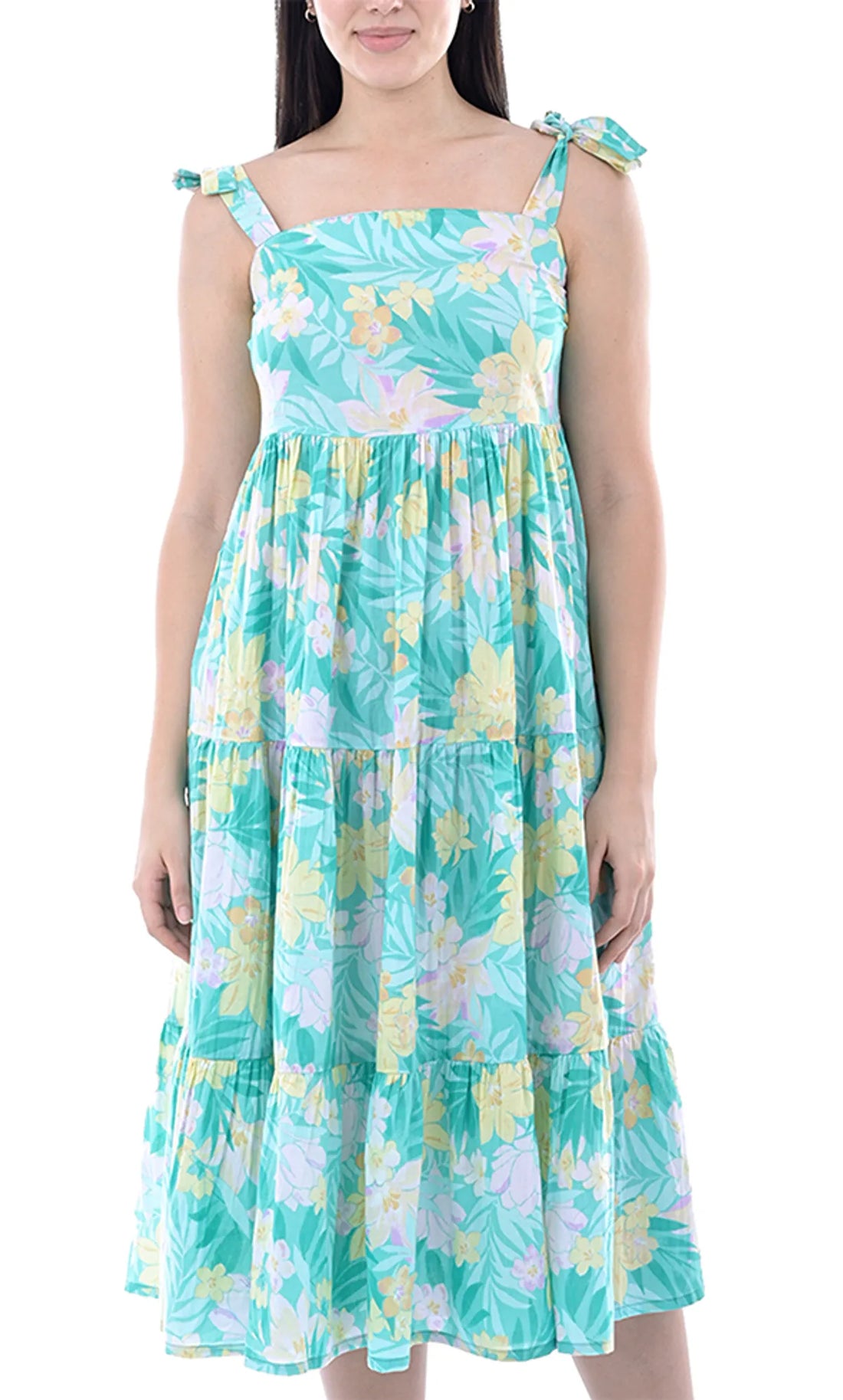 Green Fit and Flare Dress For Women — Floral Printed Pure Cotton