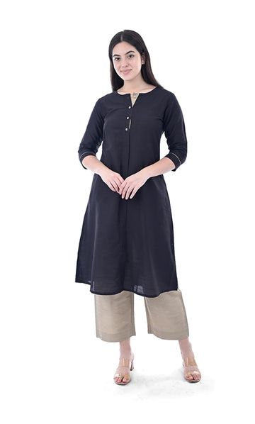 Black Solid Kurta For Women & Girls — Classic Cotton Casual Wear