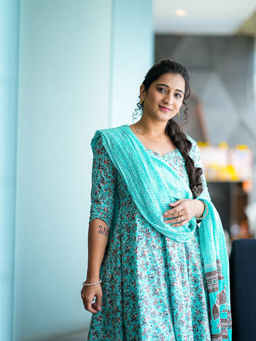 Blue Anarkali Kurta With Pant & Dupatta Set For Women — Perfect Blend Of Comfort & Style