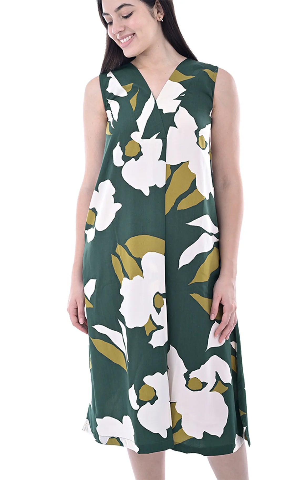 Green Straight Dress For Women – Floral Printed Crepe Design