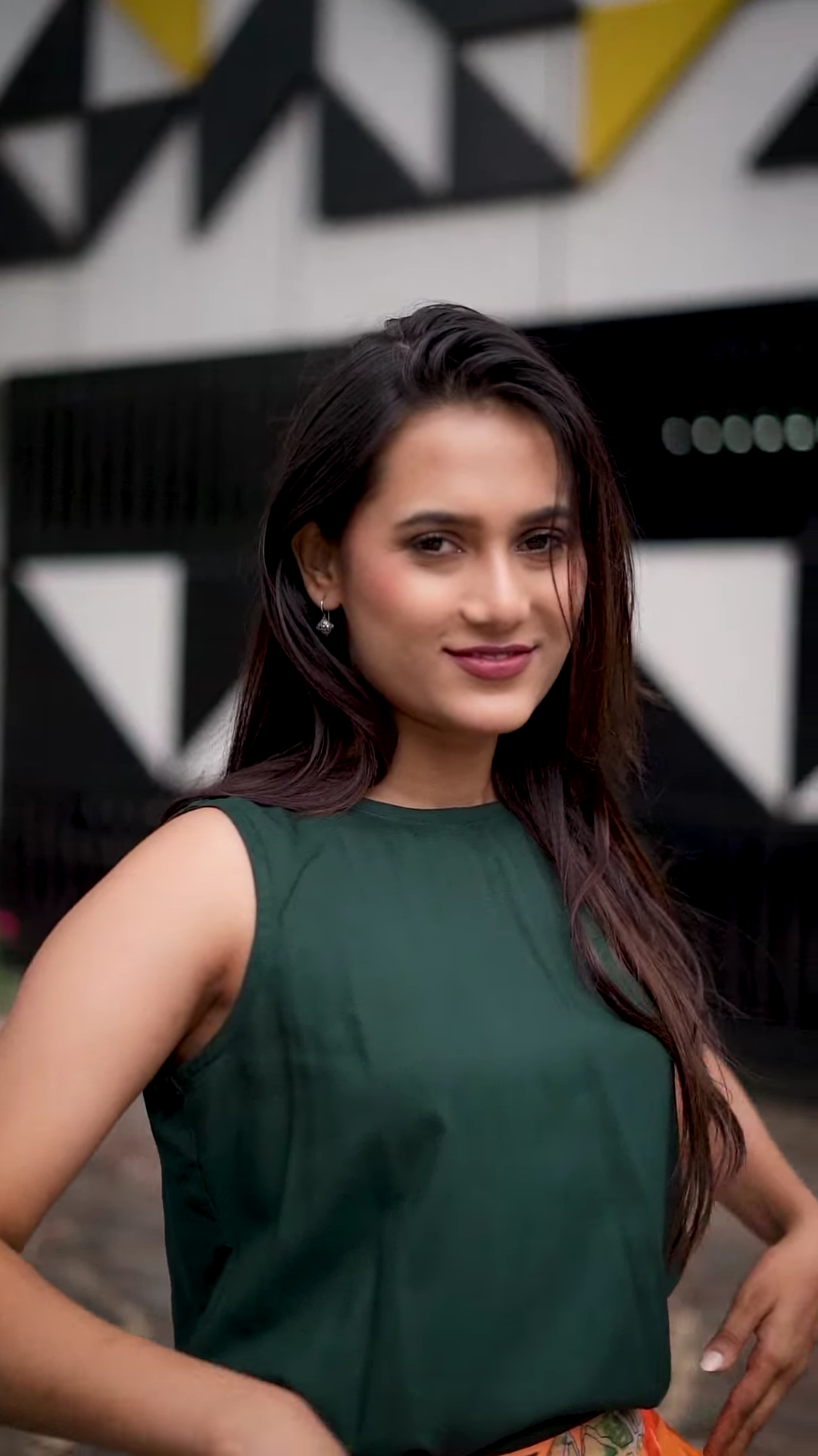 Orange & Dark Green Floral Printed Viscose Crop Top